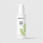 Hale & Hush Quiet Wash purify and prep facial cleanser in a white pump bottle with green leaf botanical design, 190g / 6.4 oz, on a light gray background