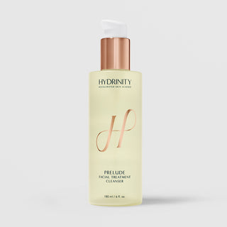 Hydrinity Prelude Facial Treatment Cleanser 6 fl oz (180ml) - pale yellow translucent bottle with rose gold collar and white pump