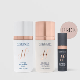 Hydrinity Hydri-Bright Set – Vivid Brightening Serum Hydri-C Vitamin C Moisturizer and free Retaxome Retinal Hydrator