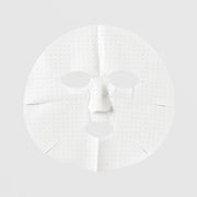 Hydrinity Restorative HA Masque unfolded white sheet mask showing full face shape with eye and nose cutouts on grey background.