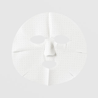 Hydrinity Restorative HA Masque unfolded white sheet mask showing full face shape with eye and nose cutouts on grey background.