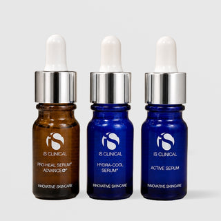 iS Clinical Skin Heroes Set serum minis with dropper tops: Pro-Heal Serum Advance+, Hydra-Cool Serum, Active Serum