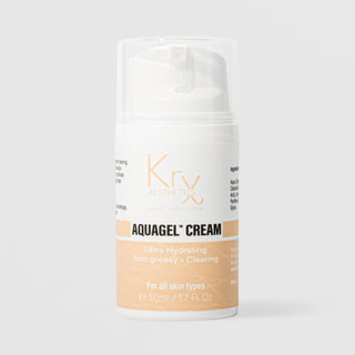 KrX Aesthetics AquaGel Cream 50ml airless pump bottle for all skin types ultra hydrating non-greasy and clearing home care system