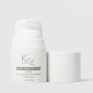 KrX Aesthetics YouthPlex Face Lift Serum 30ml white airless pump bottle without cap clinical home care system with 100% Volufiline by Sederma France