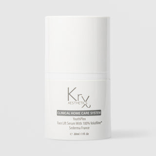 KrX Aesthetics YouthPlex Face Lift Serum 30ml white airless pump bottle with cap clinical home care system with 100% Volufiline by Sederma France