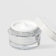 KrX Aesthetics The Neck Lift Intensive Firming Cream 50ml open crystal jar showing white cream texture with absorbable micro collagen thread fibers