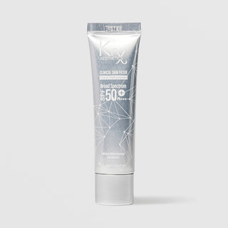 KrX Aesthetics Clinical Skin Filter Mineral Tinted Sunscreen 30ml silver tube broad spectrum SPF50+ PA+++ water and sweat resistant 80 minutes