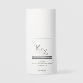 KrX Aesthetics YouthPlex Face Lift Cream 50g white airless pump bottle with cap clinical home care system with 100% Volufiline by Sederma France