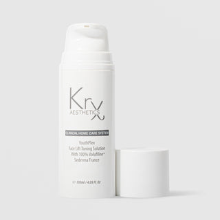 KrX Aesthetics YouthPlex Face Lift Toning Solution 120ml white airless pump bottle without cap clinical home care system with 100% Volufiline by Sederma France