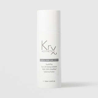 KrX Aesthetics YouthPlex Face Lift Toning Solution 120ml white airless pump bottle with cap clinical home care system with 100% Volufiline by Sederma France