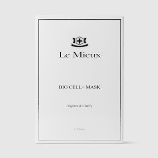 Le Mieux Bio Cell+ Mask brighten and clarify facial sheet mask white retail box with silver border containing 4 masks. Available at Art of Skin Care.