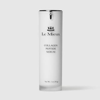 Le Mieux Collagen Peptide Serum facial serum 1 oz 30 g frosted white airless pump bottle with silver rim. Available at Art of Skin Care.