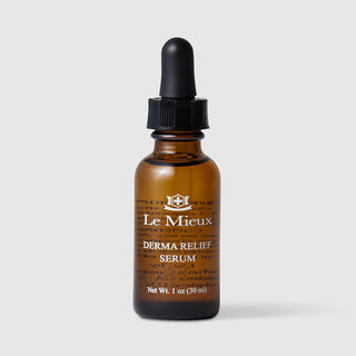 Le Mieux Derma Relief Serum facial serum 1 oz 30 ml amber glass dropper bottle with black rubber bulb. Available at Art of Skin Care.