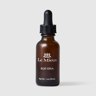 Le Mieux EGF-DNA epidermal growth factor facial serum 1 oz 30 ml amber glass dropper bottle with black rubber bulb. Available at Art of Skin Care