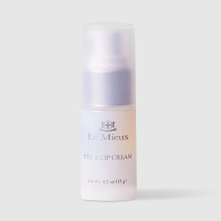 Le Mieux Eye and Lip Cream facial treatment 0.5 oz 15 g white airless pump bottle with silver pump and clear protective cap. Available at Art of Skin Care