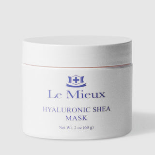 Le Mieux Hyaluronic Shea Mask hydrating facial mask 2 oz 60 g white jar with white lid and navy blue branding. Available at Art of Skin Care