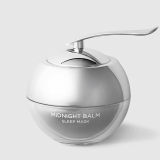 Le Mieux Midnight Balm Sleep Mask overnight facial treatment in round polished silver pump jar. Available at Art of Skin Care