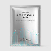 Le Mieux Proferm Neck Contour Mask probiotic tightening and firming neck treatment single-use silver foil packet with teal botanical graphic design. Available at Art of Skin Care