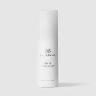Le Mieux Sheer Hydration lightweight facial moisturizer 2.5 oz 75 ml tall white airless pump bottle with cap on. Available at Art of Skin Care.