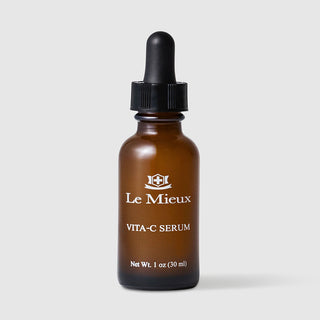Le Mieux Vita-C Serum vitamin C facial serum 1 oz 30 ml amber glass dropper bottle with black rubber bulb. Available at Art of Skin Care