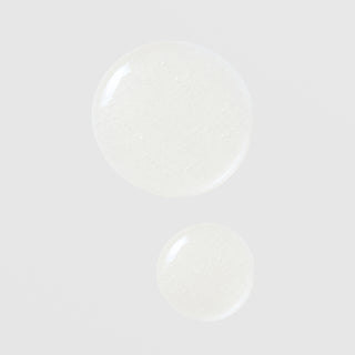 Le Mieux TGF-B Booster Serum texture drops showing ultra-lightweight clear gel formula on grey background.