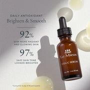 Le Mieux Vita-C Serum 1 oz dropper bottle with clinical results: 92% saw more radiant skin and 97% said skin tone looked brighter.