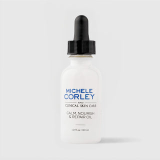 Michele Corley Clinical Skin Care Calm, Nourish & Repair Oil 1 fl oz (30ml) - white dropper bottle with black cap