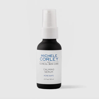 Michele Corley Clinical Skin Care Calming Serum 1 fl oz (30ml) - Acne Safe formula in matte black pump bottle with white cap