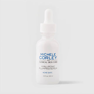 Michele Corley Clinical Skin Care Hyaluronic Plumping Serum 1 fl oz (30ml) - Acne Safe formula in white dropper bottle