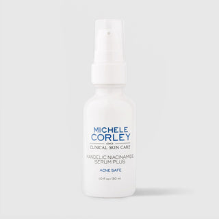 Michele Corley Clinical Skin Care Mandelic Niacinamide Serum Plus 1 fl oz (30ml) - Acne Safe formula in white pump bottle
