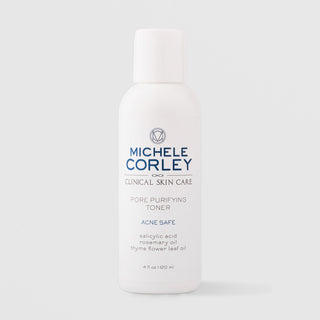 Michele Corley Clinical Skin Care Pore Purifying Toner 4 fl oz (120ml) - Acne Safe with salicylic acid and rosemary oil, white flip-cap bottle