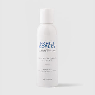 Michele Corley Clinical Skin Care Restorative Creamy Cleanser 4 fl oz (120ml) - with sodium PCA and chamomile, white flip-cap bottle