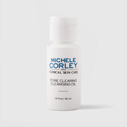 Michele Corley Clinical Skin Care Pore Clearing Cleansing Oil 1 fl oz (30ml) - white flip-cap travel size bottle