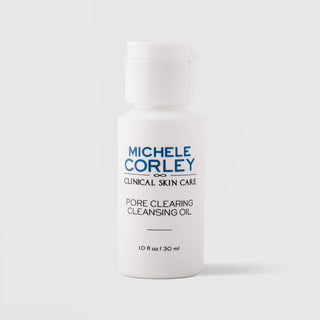 Michele Corley Clinical Skin Care Pore Clearing Cleansing Oil 1 fl oz (30ml) - white flip-cap travel size bottle