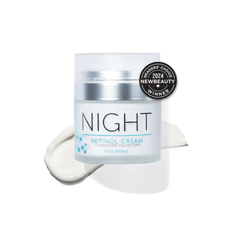FactorFive Night Retinol Cream, 2024 NewBeauty Readers' Choice winner, with cream swatch