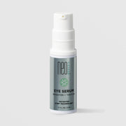 NeoGenesis Eye Serum Brighten and Tighten 5 mL in a white airless pump bottle with gray molecular icon label on a light gray background