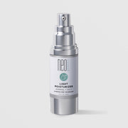 NeoGenesis Light Moisturizer Normal and Oily 30 mL in a white airless pump bottle with full chrome silver pump hardware and teal water drop icon label on a light gray background