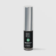 NeoGenesis NeoBrow Brow Serum 3 mL in a clear mascara-style tube with chrome silver cap and black label with green hair follicle icon on a light gray background