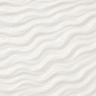 NeoGenesis Body Cream texture close-up showing rich glossy white cream with smooth wavy ripple pattern.