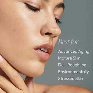Woman with smooth firm skin showing Circadia Nighttime Repair Plus Retinol Cream is best for advanced aging, mature skin, and dull rough or environmentally stressed skin