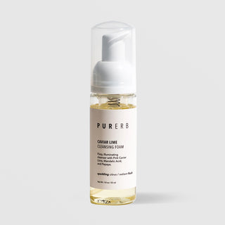 PurErb Caviar Lime Cleansing Foam 1.8 oz 55ml clear foaming pump bottle with white pump and cream label on grey background