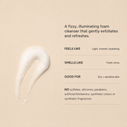 PurErb Caviar Lime Cleansing Foam product card showing foamy texture swatch with feels like smells like and good for details — sulfate silicone paraben free