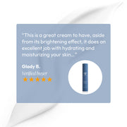 Five-star verified customer review for Circadia Radiant Veil Brightener praising its brightening effect alongside hydrating and moisturizing benefits