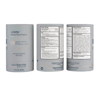 Skinbetter Science sunbetter SHEER SPF 70 Sunscreen Lotion 1.7 fl oz packaging shown from three angles displaying front label, drug facts, and full ingredient list for broad spectrum mineral sunscreen