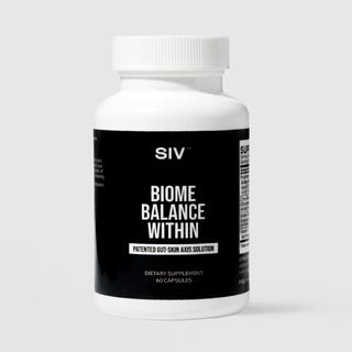 SIV Biome Balance Within dietary supplement, white bottle with black label, patented gut-skin axis solution, 60 capsules