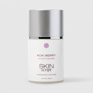 Skin Script Acai Berry Moisturizer antioxidant face cream – white airless pump bottle with silver cap, 1.7 fl oz / 50ml