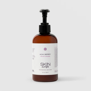 Skin Script Acai Berry Moisturizer antioxidant face cream – dark amber bottle with black pump dispenser, 8 fl oz / 240ml