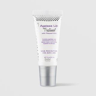 Skin Script Ageless Lip Treatment with Peppermint – white tube with silver cap, peptide and antioxidant lip repair, 0.27 fl oz / 8ml