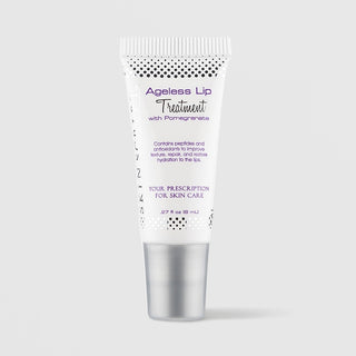 Skin Script Ageless Lip Treatment with Pomegranate – white tube with silver cap, peptide and antioxidant lip repair, 0.27 fl oz / 8ml