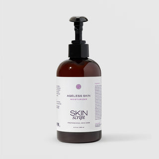 Skin Script Ageless Skin Moisturizer anti-aging face cream – dark amber bottle with black pump dispenser, 8 fl oz / 240ml